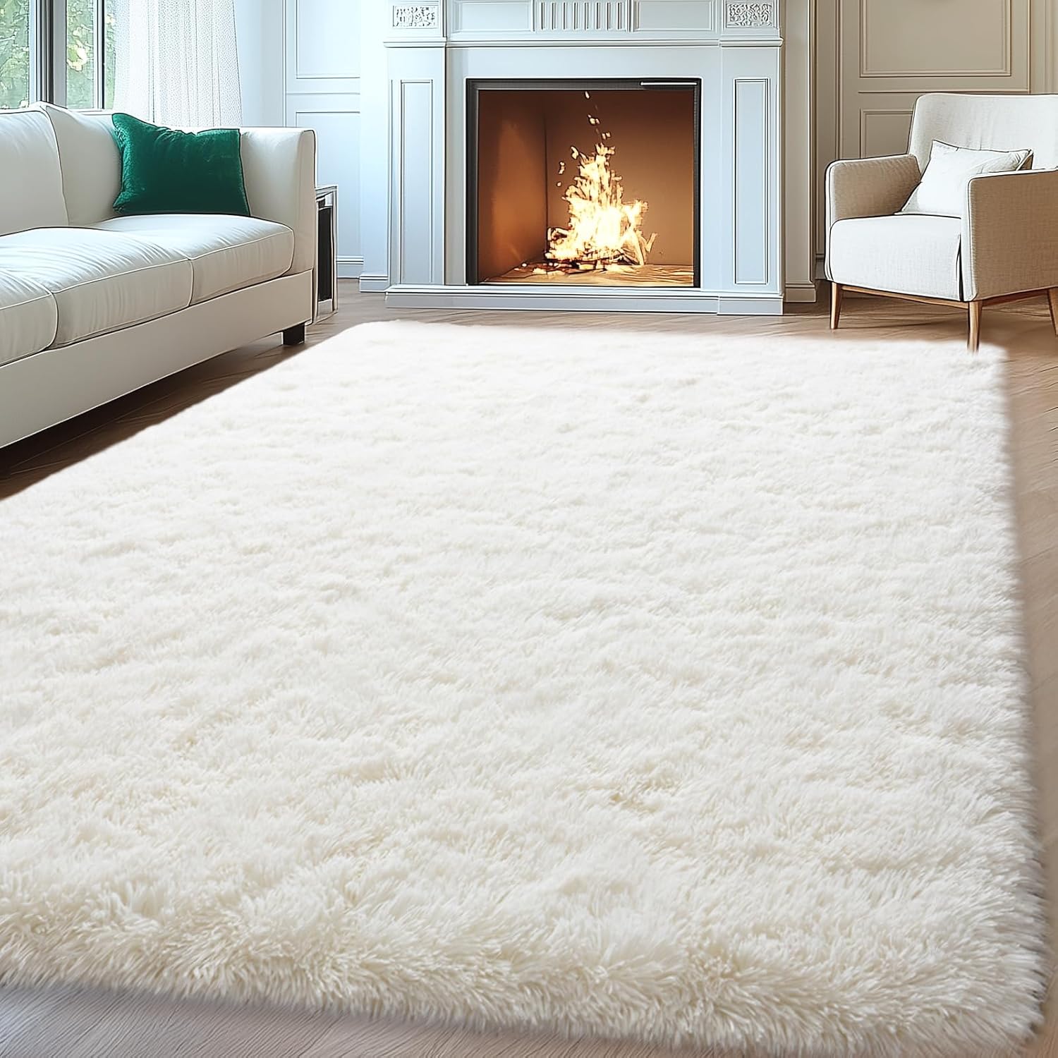 8x10 Area Rugs for Living Room, Large Fluffy Cream White Rugs for Bedroom, Soft Carpet Shag Kids Room Rug, Non-Slip Fuzzy Rugs Indoor (8ft x 10ft, Cream White)